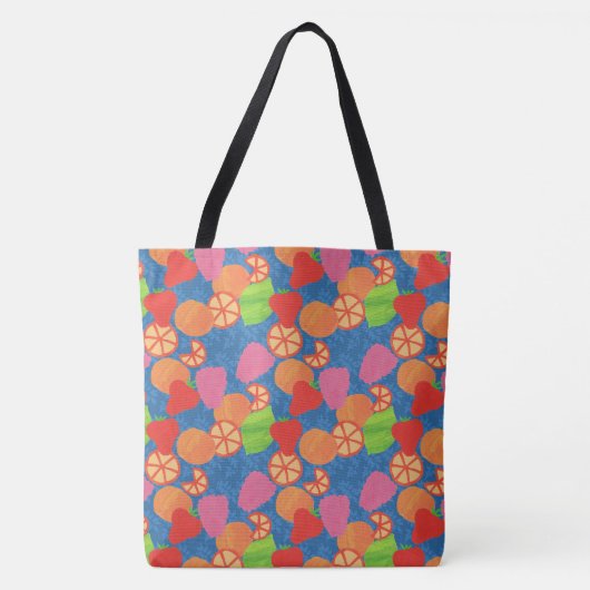 Farbenfrohe Sommerfrucht Muster auf Deep Blue Tasche (Vorderseite)
