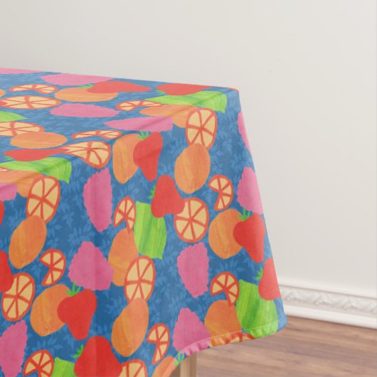 Farbenfrohe Sommerfrucht Muster auf Deep Blue Tischdecke (Beispiel)