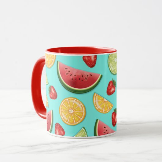 Farbenfrohe Sommerfrüchte auf blau mit Individuell Tasse (Vorderseite Links)