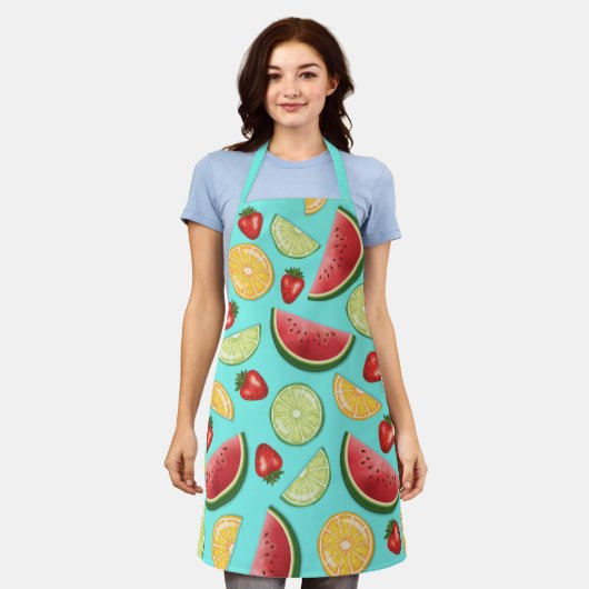 Farbenfrohe Sommerfrüchte Melon Zitrus Erdbeere Schürze (Getragen)