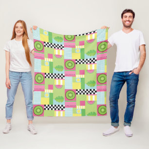 Farbenfrohe Sommerfrüchte Rosa-Gelb-Mosaik Fleecedecke