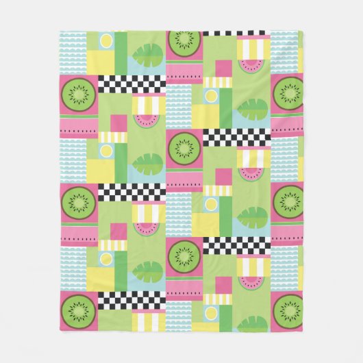 Farbenfrohe Sommerfrüchte Rosa-Gelb-Mosaik Fleecedecke (Vorderseite)