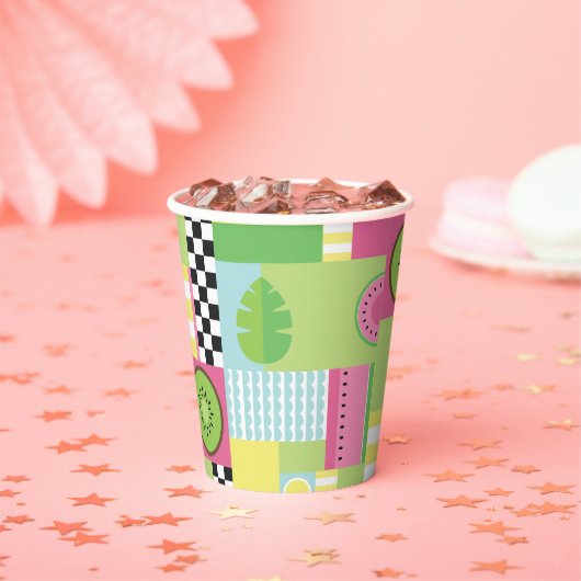 Farbenfrohe Sommerfrüchte Rosa-Gelb-Mosaik Pappbecher (Insitu)