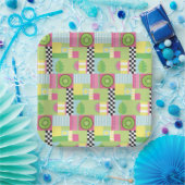 Farbenfrohe Sommerfrüchte Rosa-Gelb-Mosaik Pappteller (Party)