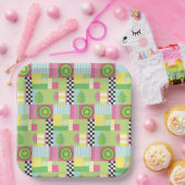 Farbenfrohe Sommerfrüchte Rosa-Gelb-Mosaik Pappteller (Party)