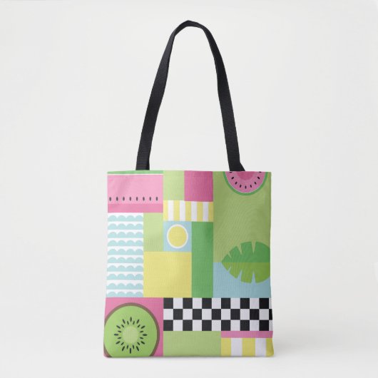 Farbenfrohe Sommerfrüchte Rosa-Gelb-Mosaik Tasche (Vorderseite)