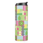Farbenfrohe Sommerfrüchte Rosa-Gelb-Mosaik Thermosbecher (Nach links gedreht)