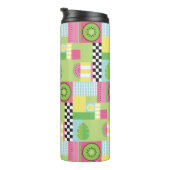 Farbenfrohe Sommerfrüchte Rosa-Gelb-Mosaik Thermosbecher (Nach rechts gedreht)