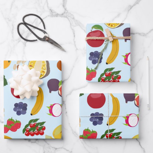 Farbenfrohe Sommerfruchtmuster Geschenkpapier Set (Vorderseite)
