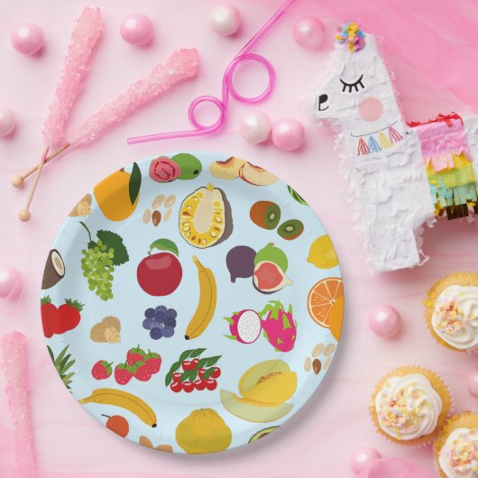 Farbenfrohe Sommerfruchtmuster Pappteller (Party)