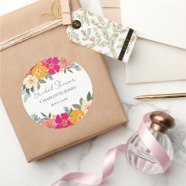 Farbenfrohe Sommergarten Helle Blumendusche Runder Aufkleber