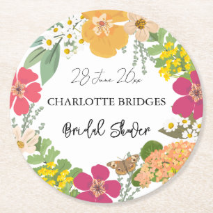 Farbenfrohe Sommergarten Helle Blumendusche Runder Pappuntersetzer