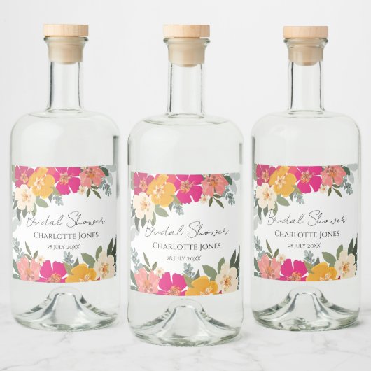 Farbenfrohe Sommergarten Helles Brautparty Alkoholflaschenetikett (Flaschen)