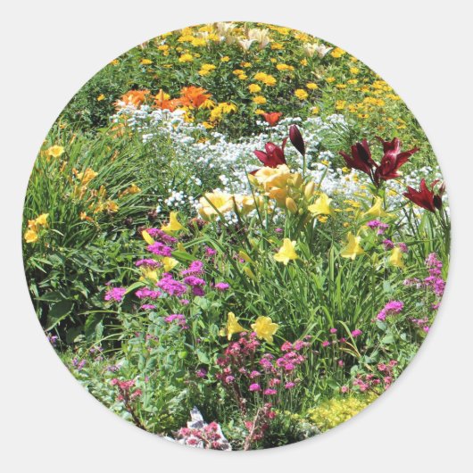 Farbenfrohe Sommergärten! Runder Aufkleber (Vorderseite)