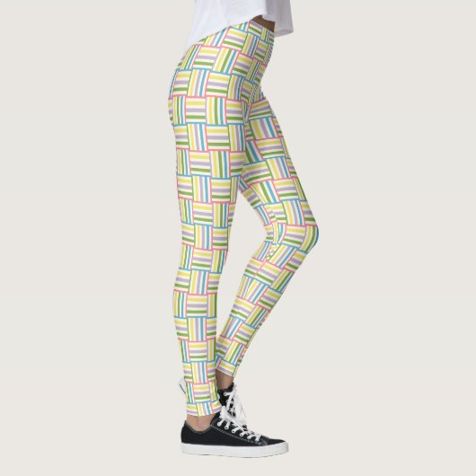 Farbenfrohe, sommergestreifte Blockmuster Leggings (Rechts)