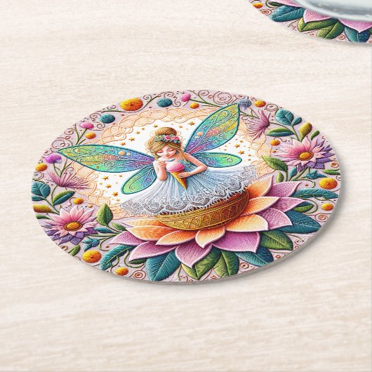 Farbenfrohe Sommerkleidung Blume und Eiscreme Runder Pappuntersetzer (Angewinkelt)