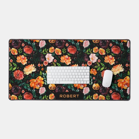 Farbenfrohe Sommerkollektive auf schwarzen Blume Schreibtischunterlage (Tastatur & Maus)