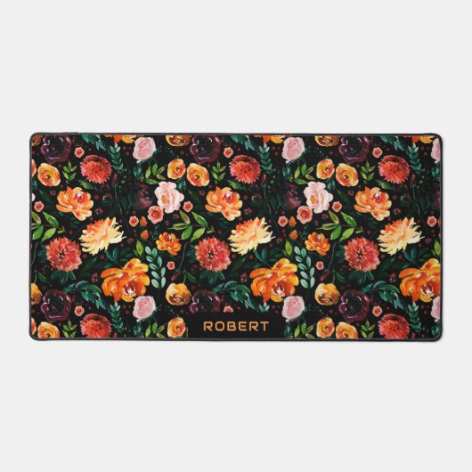 Farbenfrohe Sommerkollektive auf schwarzen Blume Schreibtischunterlage (Vorderseite)