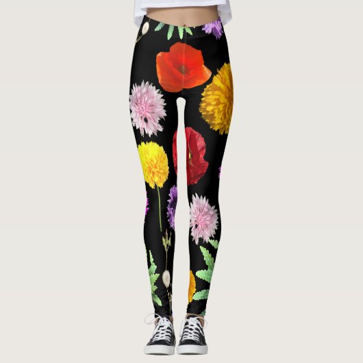 farbenfrohe Sommerkurse auf schwarzem Hintergrund Leggings (Vorderseite)