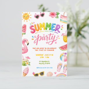 Farbenfrohe Sommerparty Pool- und Strandfeier Einladung