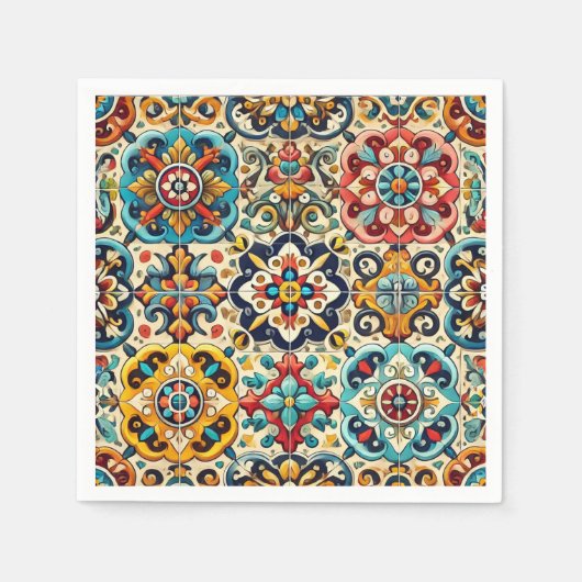 Farbenfrohe Sommerrote, Gelbe und Blaue Fiesta Serviette (Vorderseite)