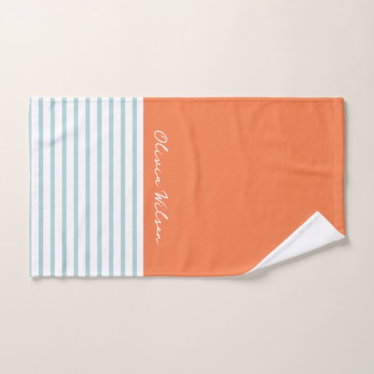 Farbenfrohe Sommerstreifen Blaue Orange Individuel Badhandtuch Set (Handtuch)