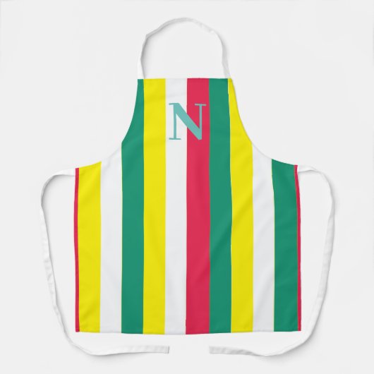Farbenfrohe Sommerstreifen Monogramm Schürze (Vorderseite)