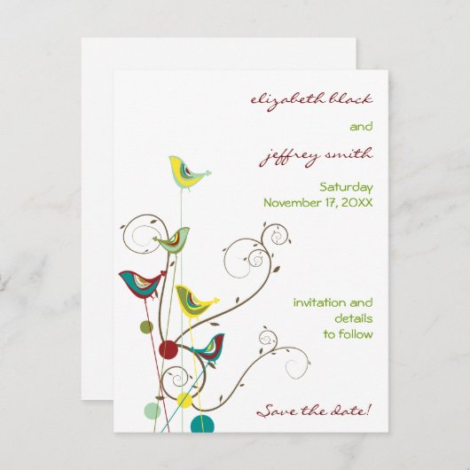 Farbenfrohe Sommervögel Wirbel Hochzeit retten das Ankündigungspostkarte (Vorne/Hinten)