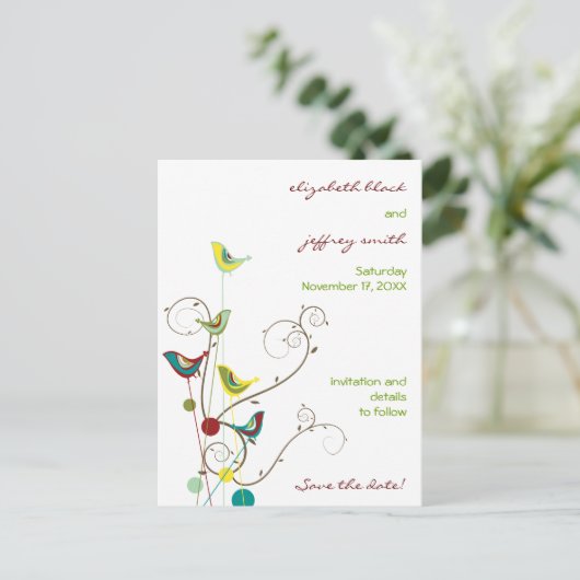 Farbenfrohe Sommervögel Wirbel Hochzeit retten das Ankündigungspostkarte (Stehend Vorderseite)