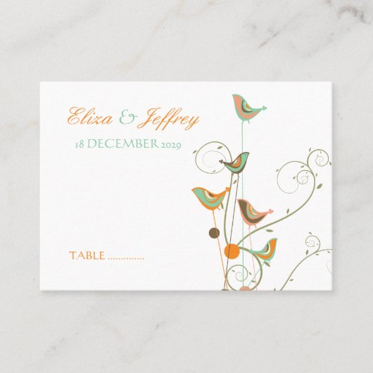 Farbenfrohe Sommervögel & Wirbel Whimsikale Hochze Platzkarte (Vorderseite)