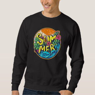 Farbenfrohe Sommerwellen Hibiskus Blume und Banane Sweatshirt