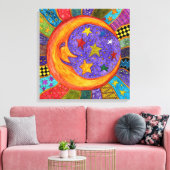 Farbenfrohe Sonne, Mond und Sterne ummantelte Canv Leinwanddruck (Insitu (Wohnzimmer))