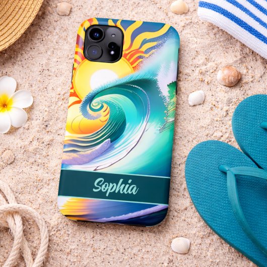 Farbenfrohe Sonne und Surfsignatur Case-Mate iPhone Hülle