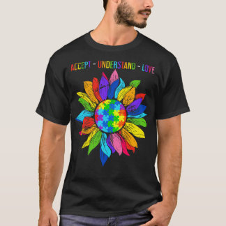 Farbenfrohe Sonnenblume Geschenk Autismus Bewussts T-Shirt