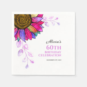 Farbenfrohe Sonnenblume Lila Leaf Geburtstag Serviette