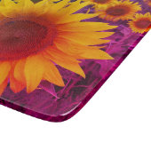 Farbenfrohe Sonnenblumen Foto Rustikales Land Blum Schneidebrett (Ecke)