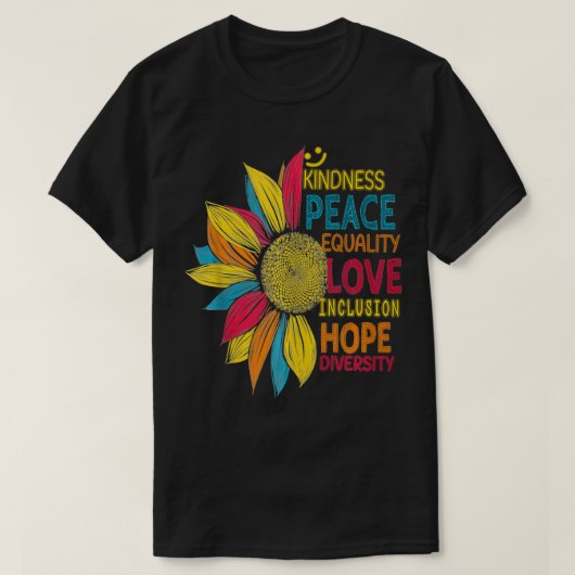 Farbenfrohe Sonnenblumen Frieden Liebe Integration T-Shirt (Design vorne)