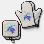 Farbenfrohe Sonnenblumen und Hummingbird Ofenhandschuh & Topflappen-Set (Vorderseite/Rückseite)
