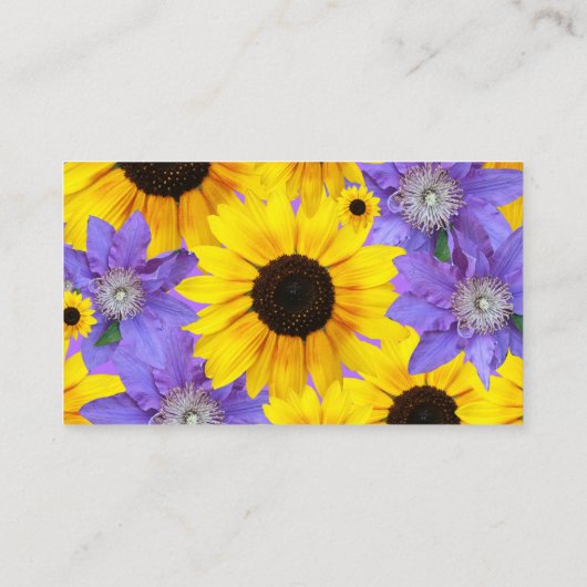 Farbenfrohe Sonnenblumen und Lila Personalisierte Visitenkarte (Rückseite)