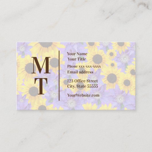 Farbenfrohe Sonnenblumen und Lila Personalisierte Visitenkarte (Vorderseite)