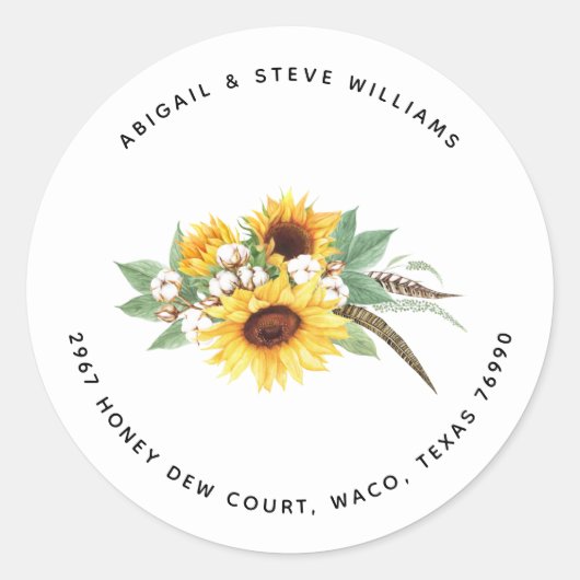 Farbenfrohe Sonnenblumen und Rücksendeadresse aus  Runder Aufkleber (Vorderseite)