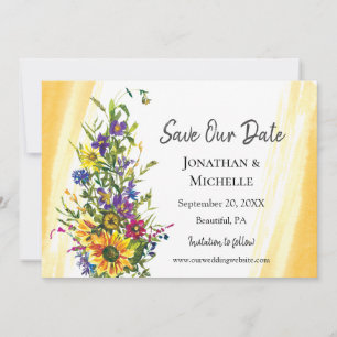 Farbenfrohe Sonnenblumen Wildblumen Grüne Hochzeit Save The Date