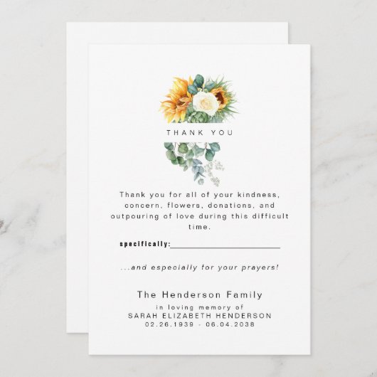 Farbenfrohe Sonnenblumenbeerdigung Danke (Vorne/Hinten)