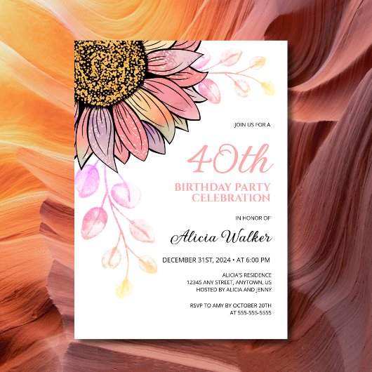 Farbenfrohe Sonnenblumenpfirsichblume Leaf Geburts Einladung