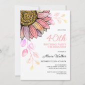 Farbenfrohe Sonnenblumenpfirsichblume Leaf Geburts Einladung (Vorderseite)