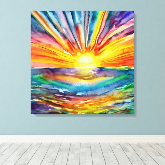 Farbenfrohe Sonnenstrahlen über dem Wasser Reflekt Leinwanddruck (Insitu (Holzboden))