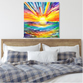 Farbenfrohe Sonnenstrahlen über dem Wasser Reflekt Leinwanddruck (Insitu (Schlafzimmer))