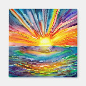 Farbenfrohe Sonnenstrahlen über dem Wasser Reflekt Magnet (Vorne)