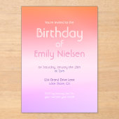 Farbenfrohe Sonnenuntergang Ombre Moderne Geburtst Acryleinladungen (Vorderseite)