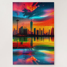 Farbenfrohe Sonnenuntergang Stadtrundgang Puzzle